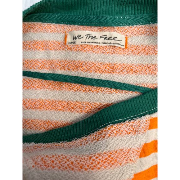 Free People We The Free Oversized Striped Crewneck Sweatshirt NWOT Orange/Green - Picture 6 of 8
